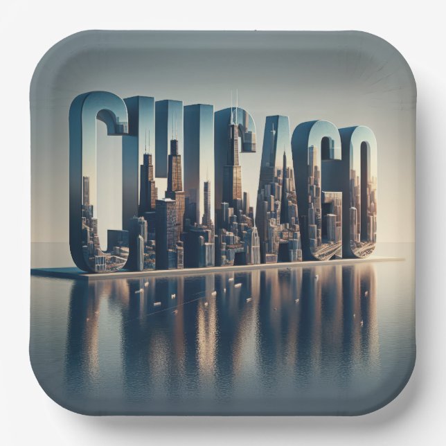 Chicago City Water Reflection Paper Plates (Front)