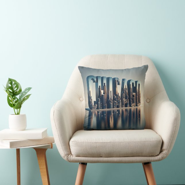 Chicago City Water Reflection Throw Pillow (Chair)