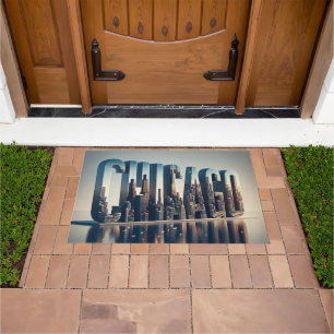 Chicago City With Water Reflection Doormat