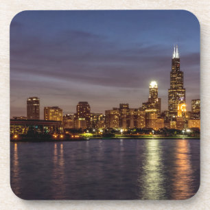 Chicago Cityscape Night Drink Coaster