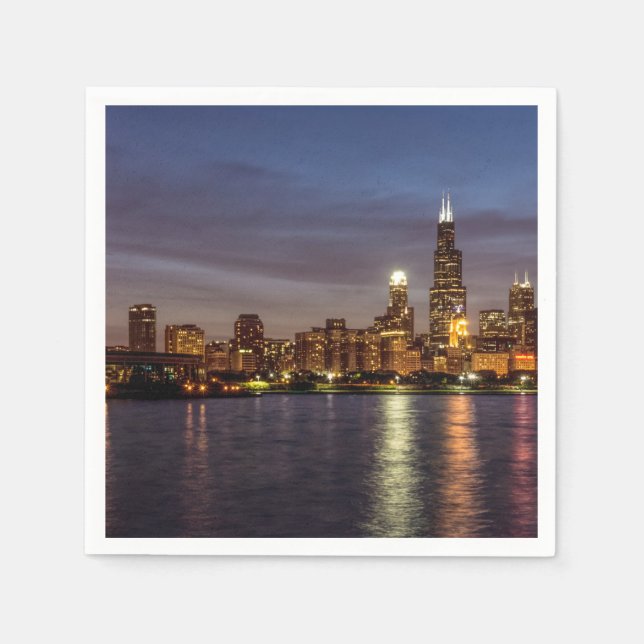 Chicago Cityscape Night Napkins (Front)