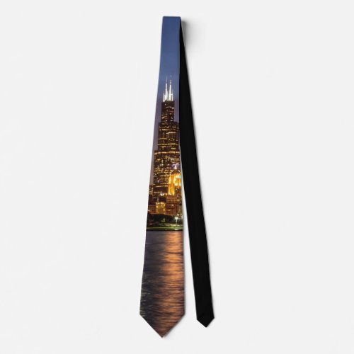 Chicago Cityscape Night Neck Tie