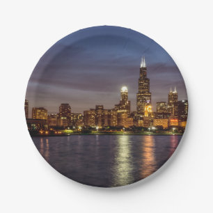 Chicago Cityscape Night New Paper Plates