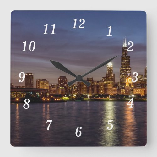 Chicago Cityscape Night New Wall Clock