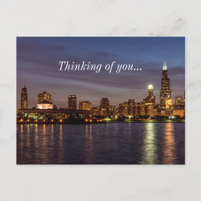 Chicago Cityscape Night Thinking Of You Postcard (Front)