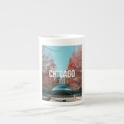 Chicago Cloud Gate Bean Autumn Skyline Travel  Bone China Mug