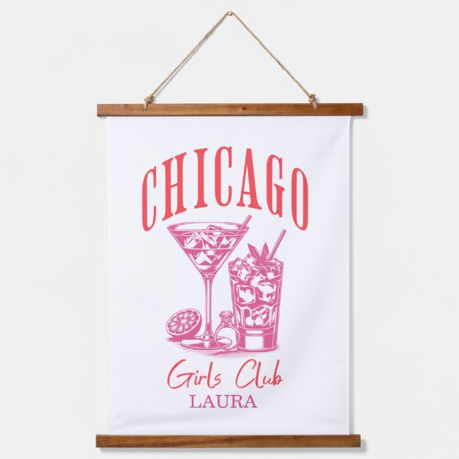 chicago cocktail bachelorette weekend hanging tapestry (Front)