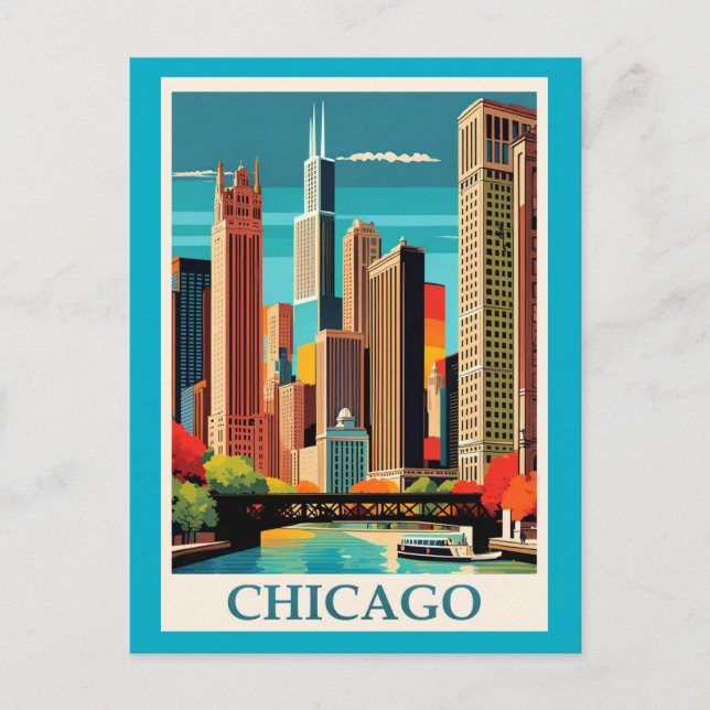 Chicago Colorful Cityscape Postcard (Front)