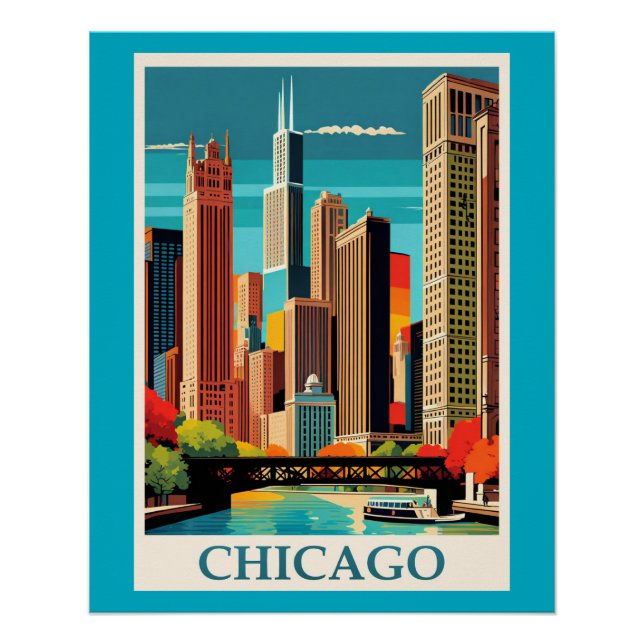 Chicago Colorful Cityscape Poster (Front)
