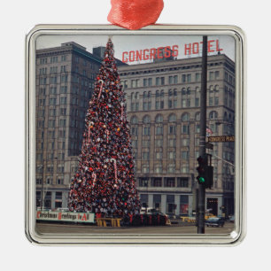 Chicago Congress Hotel Christmas Tree 1963 Photo Metal Ornament