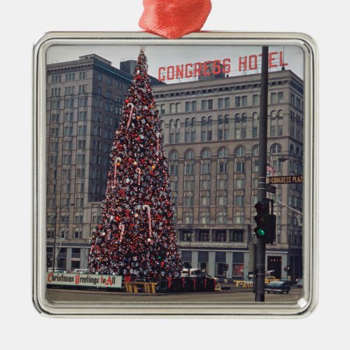 Chicago Congress Hotel Christmas Tree 1963 Photo Metal Ornament