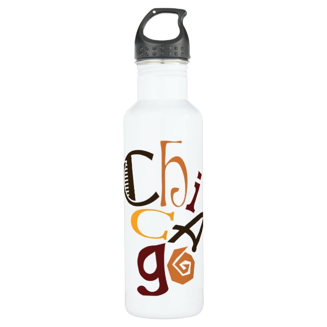 Chicago crazy retro letters city name stainless steel water bottle (Front)