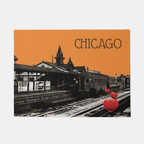chicago CTA TRain at Station 1950 Vintage Photo Doormat