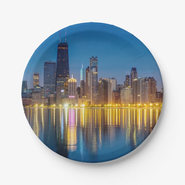 Chicago Dawn Cityscape Paper Plates (Front)