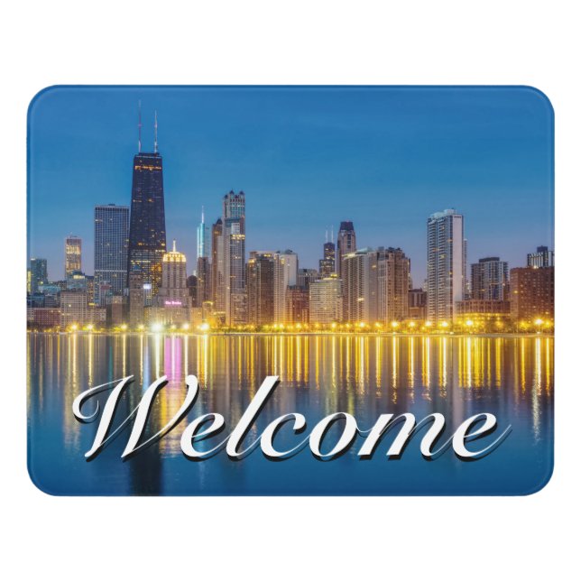 Chicago Dawn Cityscape Welcome Door Sign (Contemporary Front)