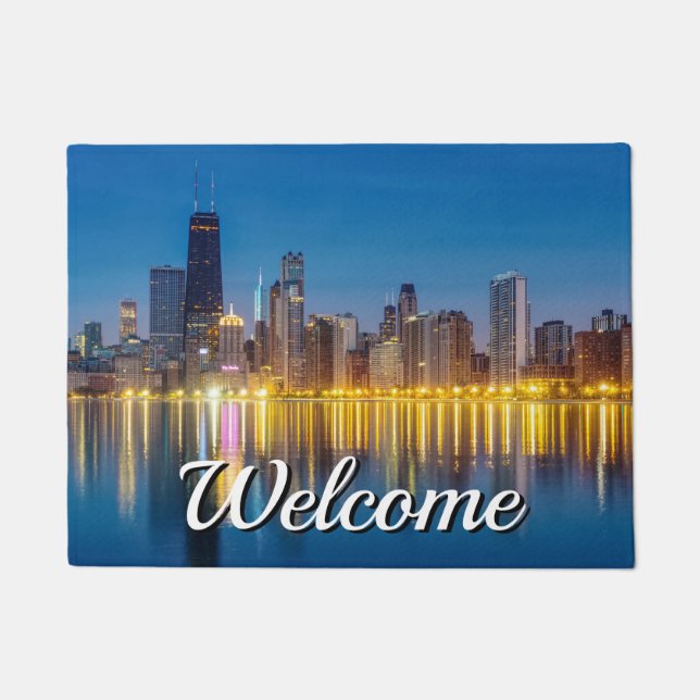 Chicago Dawn Cityscape Welcome Doormat (Front)