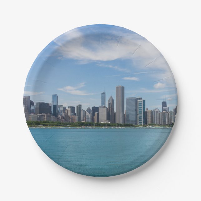 Chicago Day Cityscape Paper Plates (Front)