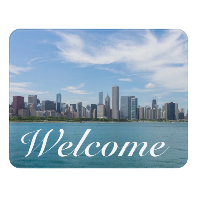Chicago Day Cityscape Welcome Door Sign (Contemporary Front)