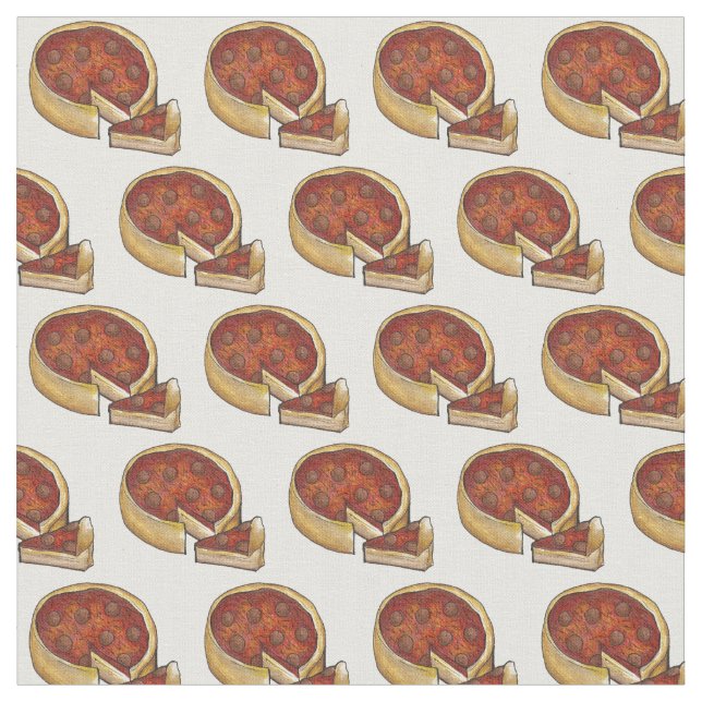 Chicago Deep Dish Pepperoni Pizza Slice Foodie Pie Fabric (Close Up)