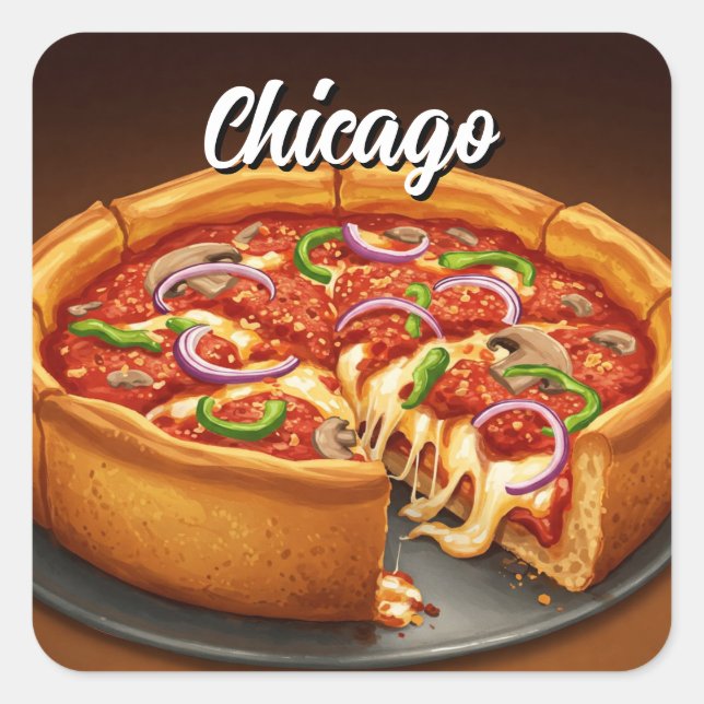 Chicago Deep Dish Pizza  Square Sticker (Front)