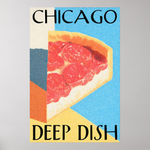 Chicago Deep Dish Poster Retro Pizza Art Print –
