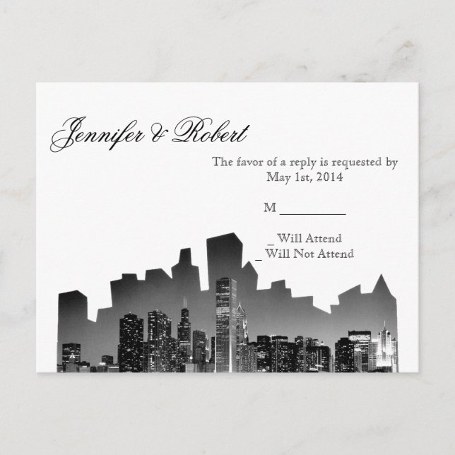 Chicago Destination Wedding RSVP Postcard (Front)