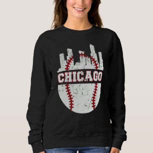 Chicago Distressed Baseball   Retro Skyline   USA Sweatshirt