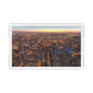 Chicago downtown at sunset acrylic tray