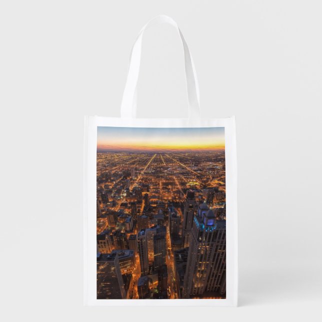 Chicago downtown at sunset grocery bag (Front)