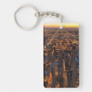 Chicago downtown at sunset keychain