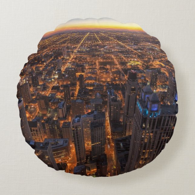 Chicago downtown at sunset round pillow (Front)