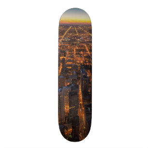 Chicago downtown at sunset skateboard