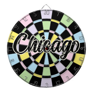 Chicago editable text Black And Pastel Colors Dart Board