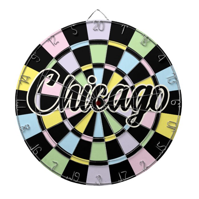 Chicago editable text Black And Pastel Colors Dart Board (Front)