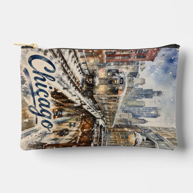 Chicago El Train in the Winter Snow Accessory Pouch (Front)