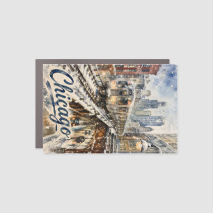 Chicago El Train in the Winter Snow Car Magnet