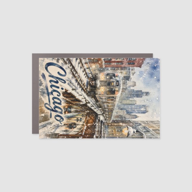Chicago El Train in the Winter Snow Car Magnet (Front)