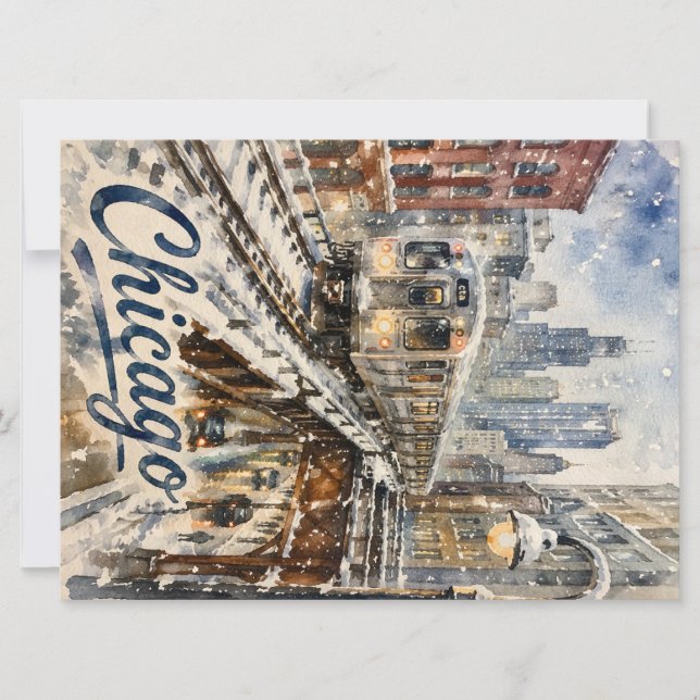 Chicago El Train in the Winter Snow Card (Front)