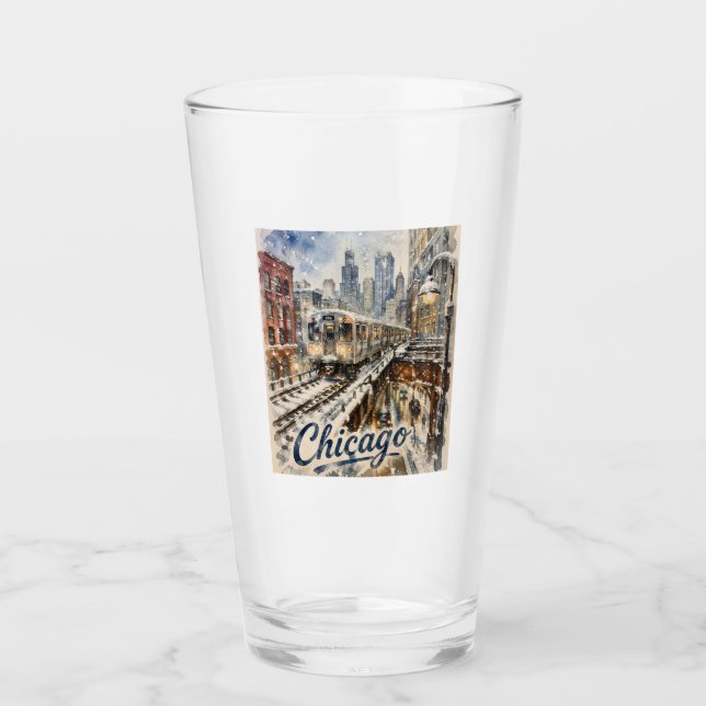 Chicago El Train in the Winter Snow Glass (Front)