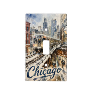 Chicago El Train in the Winter Snow Light Switch Cover