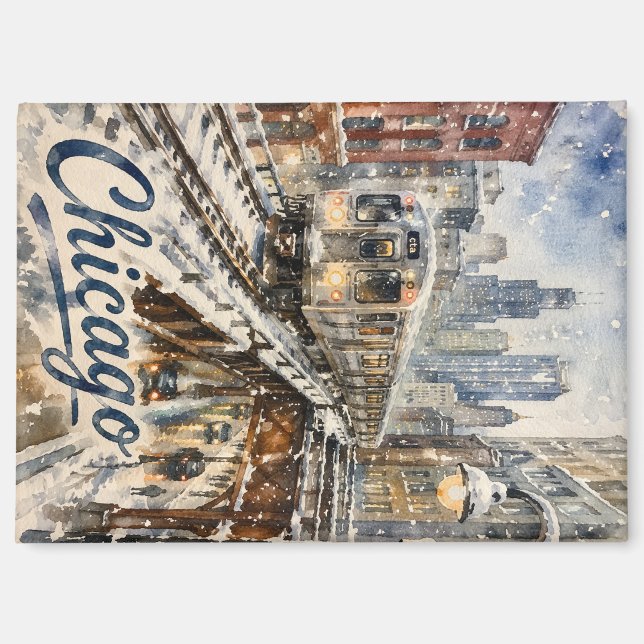 Chicago El Train in the Winter Snow Magnet (Front)