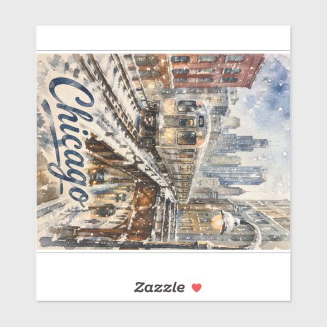 Chicago El Train in the Winter Snow Sticker (Sheet)