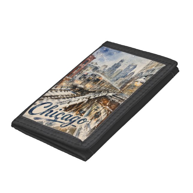 Chicago El Train in the Winter Snow Trifold Wallet (Bottom)