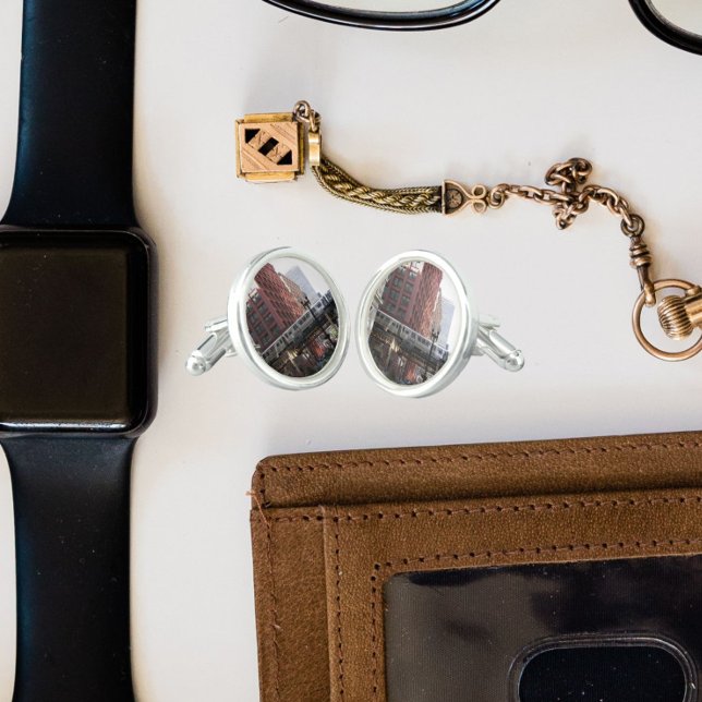 Chicago Elevated Loop Train Cufflinks (In Situ)
