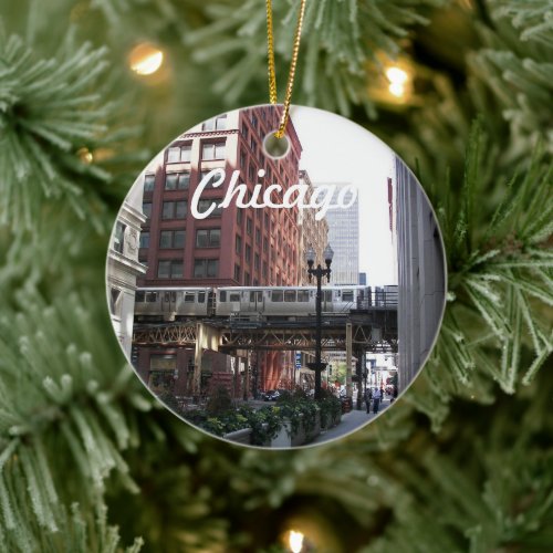Chicago Elevated Loop Train Photo Ceramic Ornament