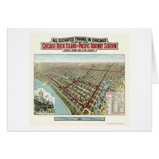 Chicago Elevated Trains, IL Panoramic Map - 1893 Cards (Front Horizontal)
