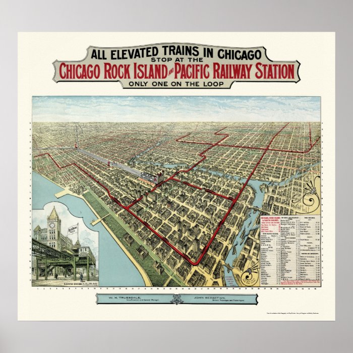 Chicago Elevated Trains, IL Panoramic Map   1893 Print