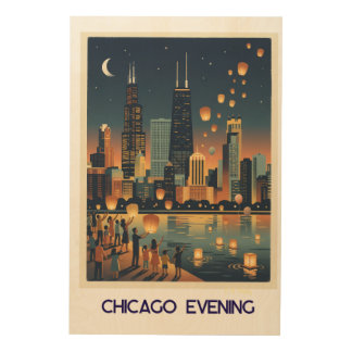 Chicago Evening Wood Wall Art
