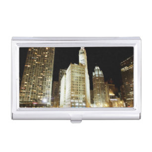Chicago famous landmark at night business card case