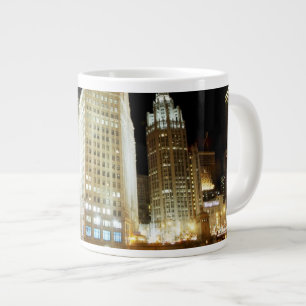 Chicago famous landmark at night giant coffee mug